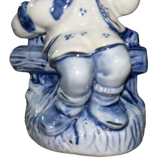 Vintage Porcelain Hand-painted Figurine Redhead Boy on Bench Playing Mandolin - Picture 9 of 12